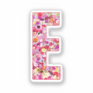 Adesivo Monograma Botânico Rosa Letra Floral Inicial E