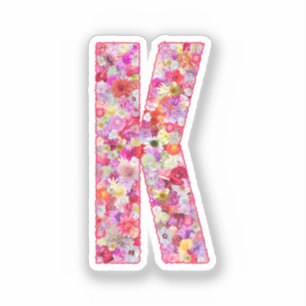 Adesivo Monograma Botânico Rosa Letra Floral Inicial K