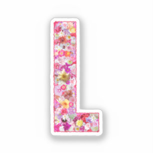Adesivo Monograma Botânico Rosa Letra Floral Inicial L