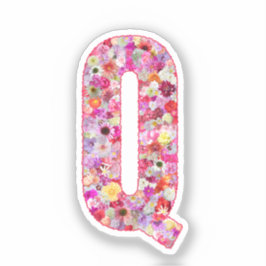 Adesivo Monograma Botânico Rosa Letra Floral Inicial Q