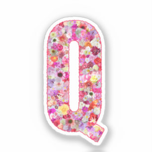 Adesivo Monograma Botânico Rosa Letra Floral Inicial Q