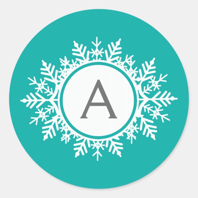 Adesivo Monograma branco com floco de neve ornamentado em  (Frente)
