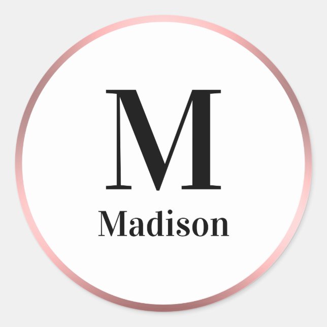 Adesivo Monograma branco e preto-e-rosa elegante com nome (Frente)
