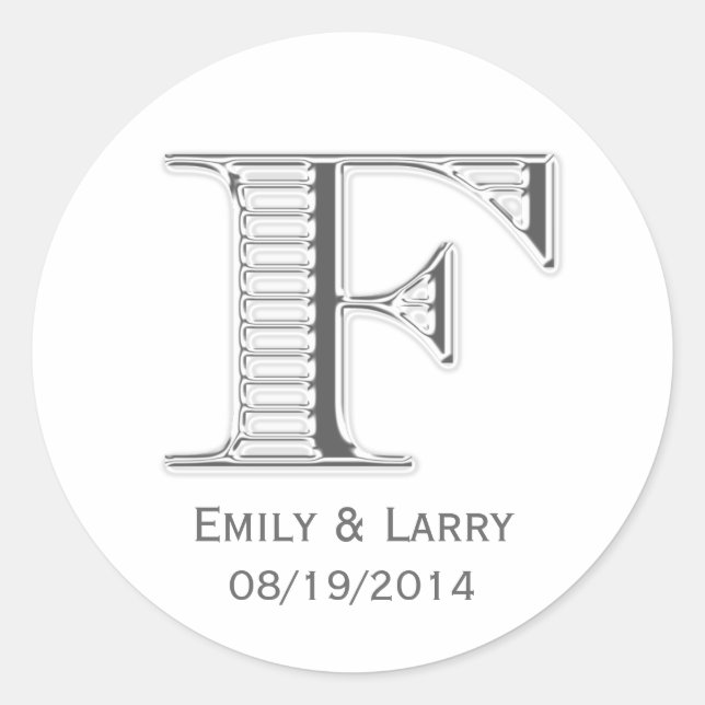 Adesivo Monograma branco impresso F, favor do casamento (Frente)