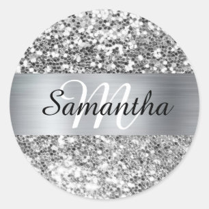 Adesivo Monograma Brilhante com Glitter Prateado