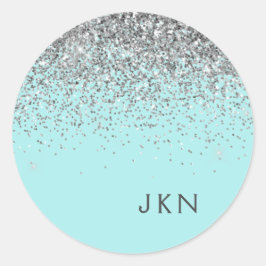 Adesivo Monograma Brilhante Feminina em Azul Água e Prata