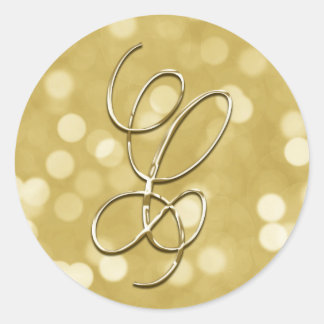 Adesivo Monograma C Convite Dourado Bokeh Seal Wedation