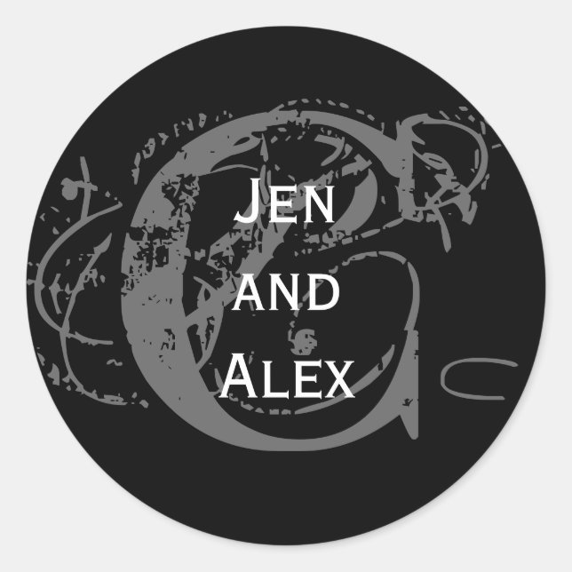 Adesivo Monograma C e Nomes - Vinheta Preta (Frente)