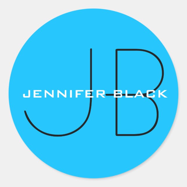 Adesivo Monograma Capri Blue Minimalist Modern Name (Frente)