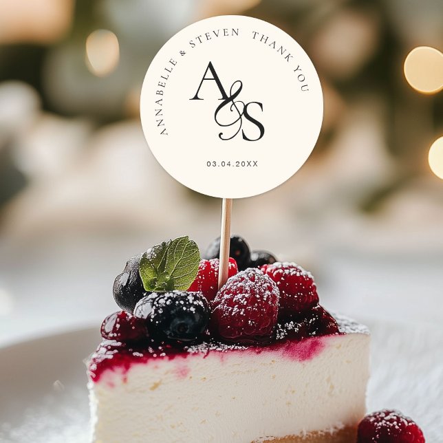 Adesivo Monograma, Casamento Obrigado (Personalized, Elegant, Classic, Monogram, Beige, "Thank You" Wedding Sticker.)