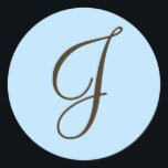 Adesivo Monograma castanho J no rótulo de favor azul claro<br><div class="desc">Os presentes monográficos têm uma enorme seleção de selos de correio USPS personalizáveis, autocolantes de envelope, cartões de saudação, camisetas, chapéus, botões, ímãs e muito mais. Estes monogramas são excelente de enviar convites para casamento, Convites de festas de aniversário, anúncios de graduação, e festas de aniversário surpresa apenas para citar...</div>