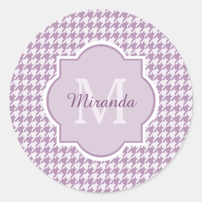 Adesivo Monograma Chic Light Purple Houndstooth Com Nome (Frente)