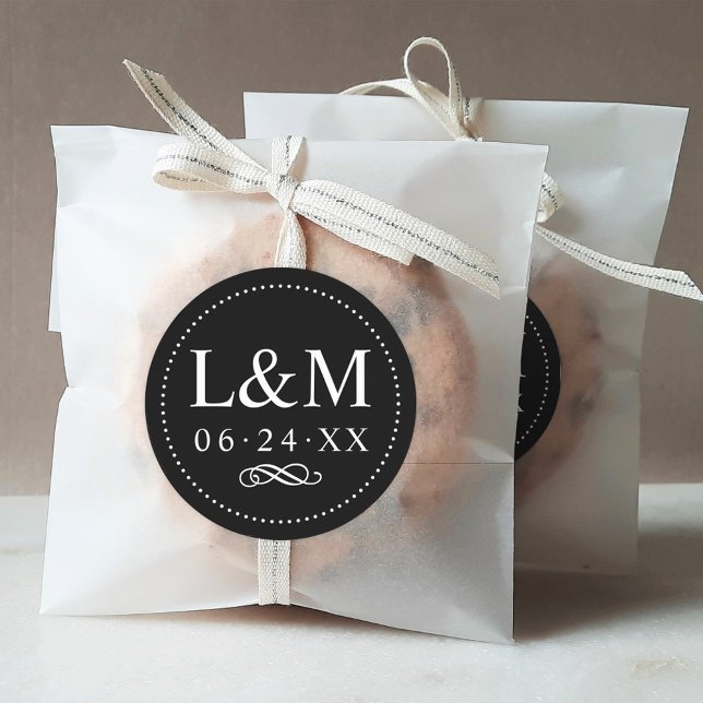 Adesivo Monograma Clássico de Casamento Negro e Branco (Criador carregado)