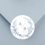 Adesivo Monograma Clássico Vitoriano de Casamento Azul Fra<br><div class="desc">Vinhetas clássicas vitorianas de monograma de casamentos franceses</div>