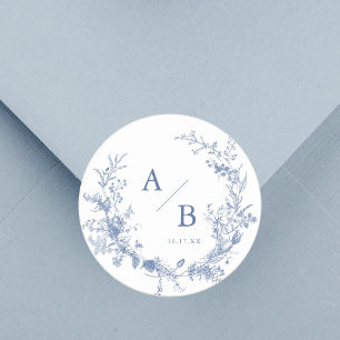 Adesivo Monograma Clássico Vitoriano de Casamento Azul Fra