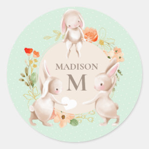 Adesivo Monograma Coelho Coelho Floral Girly Personalizado