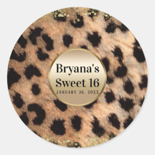 Adesivo Monograma com Brilho Dourado e Estampa de Leopardo