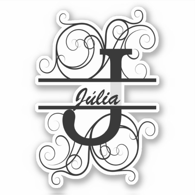 Adesivo Monograma com espirais; espaço para o seu nome (Frente)