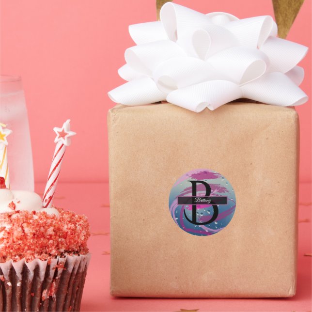 Adesivo Monograma com Pinceladas de Fuchsia e Rosa Suave (Festa)