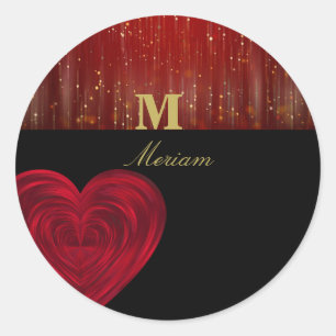 Adesivo Monograma, coração vermelho, prata 