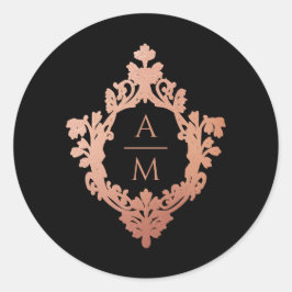 Adesivo Monograma Crista Preto Rosa Dourado Ornado Casamen