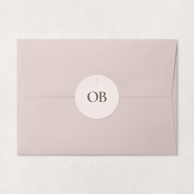 Adesivo Monograma Cruz Grace Blush (Grace | Blush - Minimal Cross Monogram Sticker, Shown on Envelope)