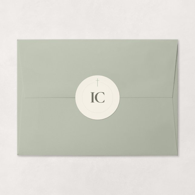 Adesivo Monograma Cruz Grace Sage (Grace | Sage - Minimal Cross Monogram Sticker Shown on Envelope)