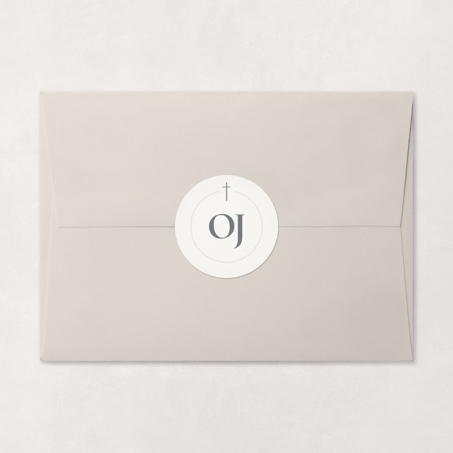 Adesivo Monograma Cruz Grace Stone (Grace | Stone - Minimal Cross Monogram Sticker, Shown on Envelope)