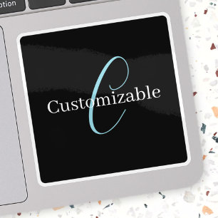 Adesivo Monograma Curto Editável Branco Azul Preto