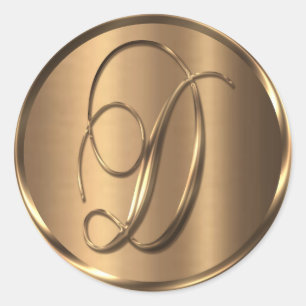 Adesivo Monograma D Selo de Envelope de Bronze Não METÁLIC