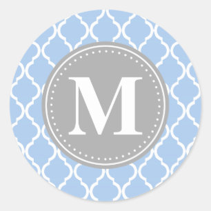 Adesivo Monograma da Cinza de latice marroquina azul claro