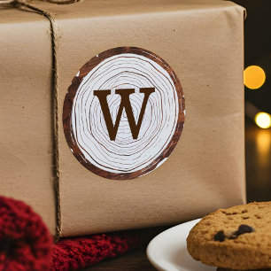 Adesivo Monograma da fatia de árvore de madeira russa de v