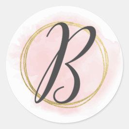 Adesivo Monograma da Letra B Rosa Bege Aquarela Dourado Ch