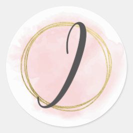 Adesivo Monograma da Letra I Rosa Bege Aquarela Dourado Ch