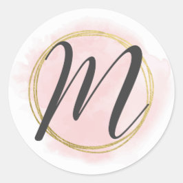 Adesivo Monograma da Letra M Rosa Bege Aquarela Dourado Ch