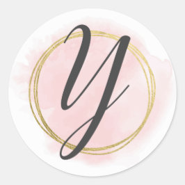 Adesivo Monograma da Letra Y Rosa Bege Aquarela Dourado Ch