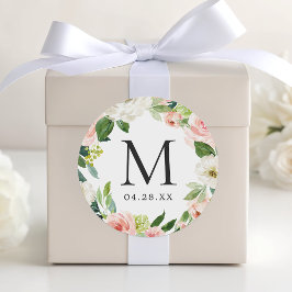 Adesivo Monograma Data de Casamento Blush Floral Cor-de-ro