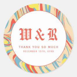 Adesivo Monograma de Abstrato de Marble de Roteiro Retro