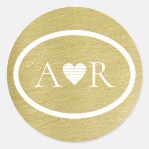 Adesivo monograma de amor de casamento de ouro elegante