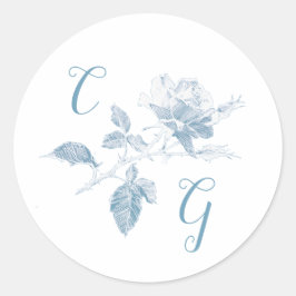 Adesivo Monograma de Arte de Linha de Rosa Azul Empoeirada