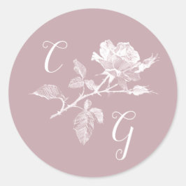 Adesivo Monograma de Arte de Linha de Rosa em Rosa Empoeir