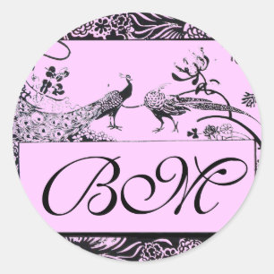 Adesivo MONOGRAMA DE AVES DE AMOR DE CASAMENTO, rosa preto
