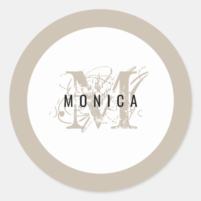 Adesivo Monograma de Beige Moderno Russo Chic (Frente)