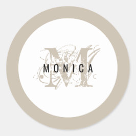 Adesivo Monograma de Beige Moderno Russo Chic