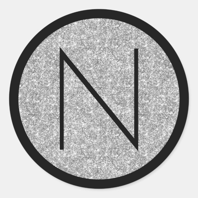 Adesivo Monograma de brilho preto e prateado (Frente)