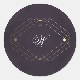 Adesivo Monograma de Caligrafia Roxa Deco Dourado Clássico
