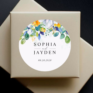 Adesivo Monograma de casamento azul-branco floral Elegante