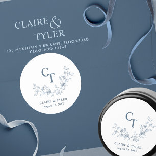Adesivo Monograma de Casamento Azul-Chic Selo/Favor