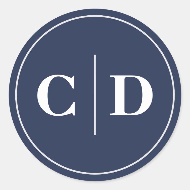 Adesivo Monograma de Casamento Azul do Marinho Moderno (Frente)