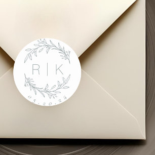 Adesivo Monograma de Casamento Botânico de Arte de Linha A